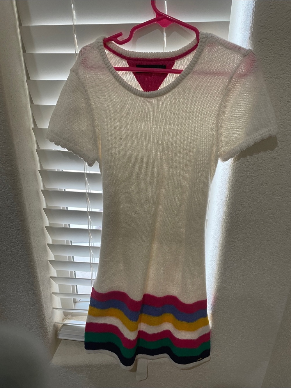 Tommy White Short-Sleeve Dress with Colorful Stripe Hem girl size 8